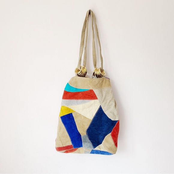 Handbags - vintage suede patchwork bucket bag
